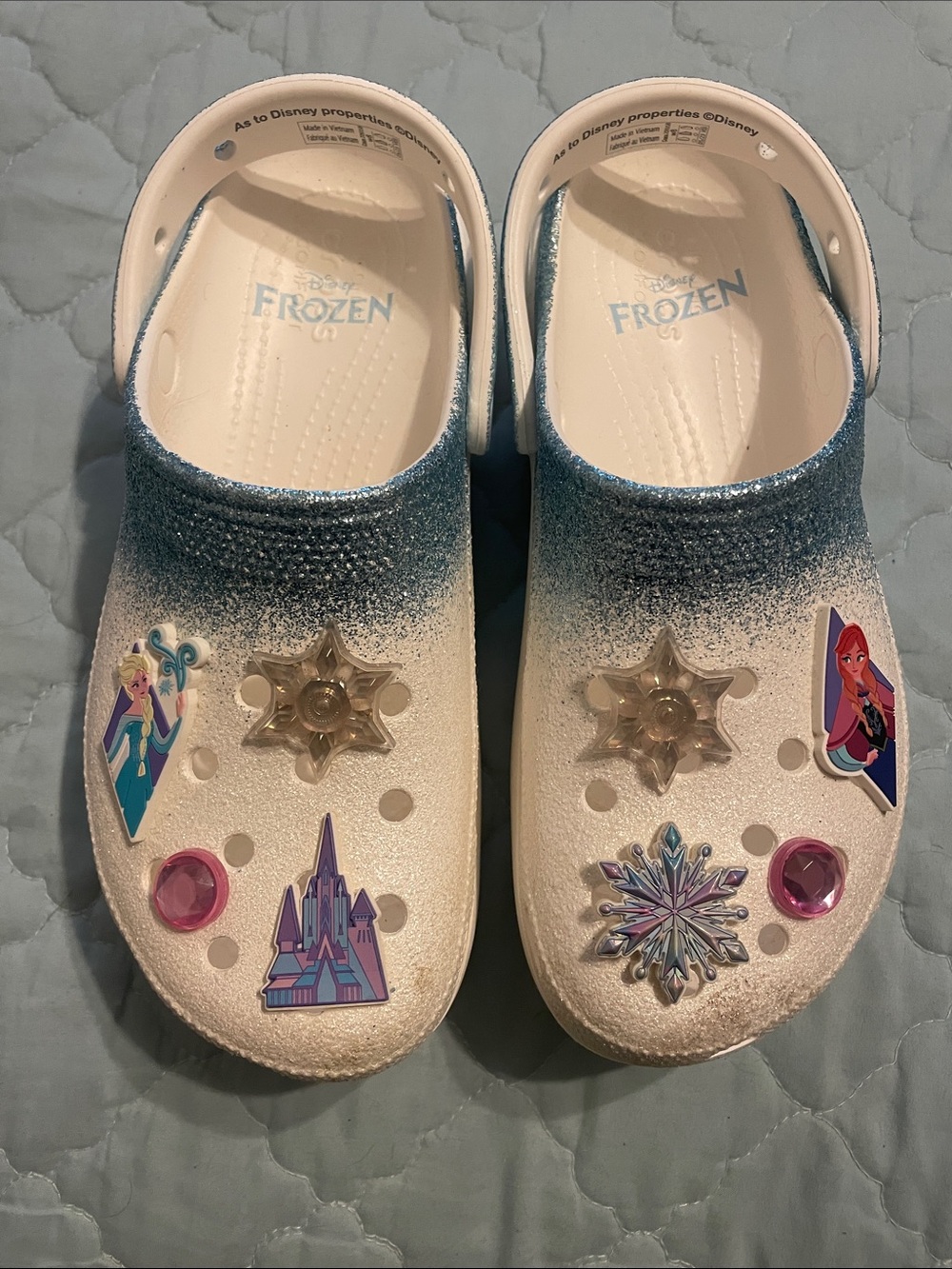Disney Glitter White & Blue Frozen Crocs Clog Shoes